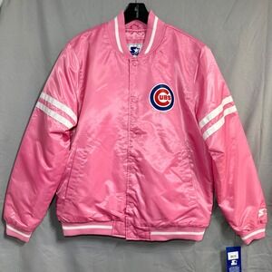 Starter Youth Chicago Cubs Bubble Gum Pink Satin Bomber Jacket XL 20 Full Snap